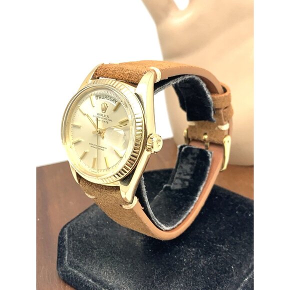 Rolex Men's Watch 1803 Day Date Vintage Swiss Automatic 18k Gold Leather 36mm - Picture 2 of 14